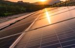 Solar panels during a sun-rise or sunset 